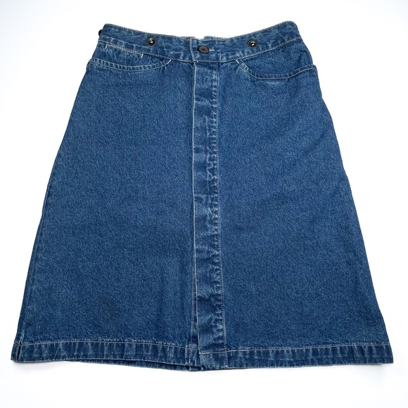 Vintage Dresses & Skirts - Vintage S.C. Surplus Midi Denim Jean Skirt Womens 7/8 A-Line Retro Teacher Skirt